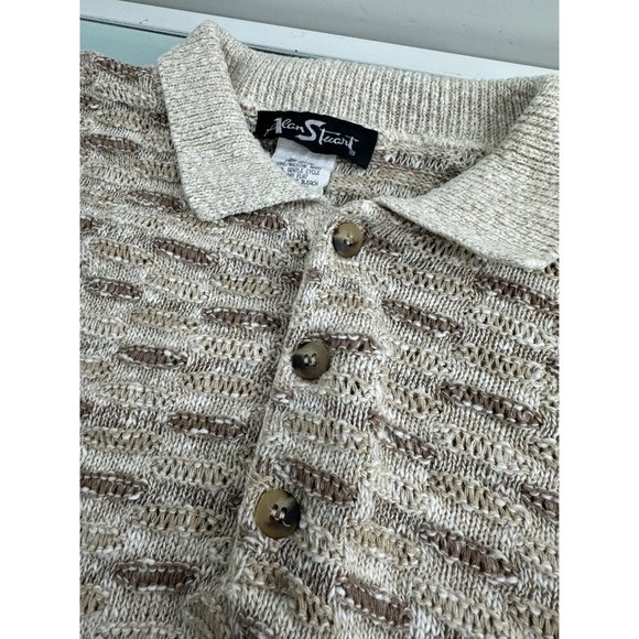 Vintage Alan Stuart Knit Sweater 3D Beige  Pullover 90's 100% Cotton Large L - Picture 3 of 5